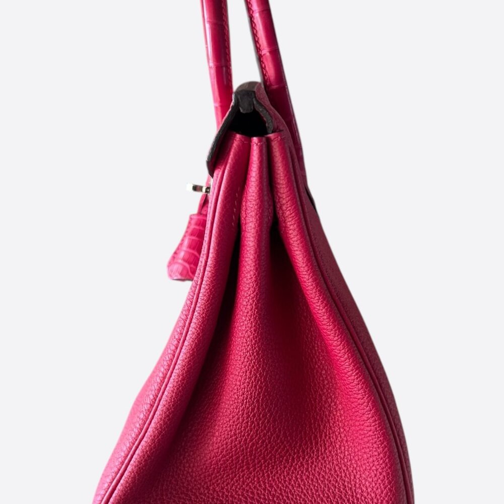 Hermes Pink Frambois Togo & Crocodile Touch Birkin 25 - Picture 4 of 8